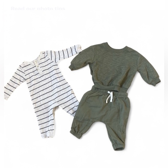 🧸Old Navy 3-Piece outfits Muted Neutral Colors Long Sleeved Size 3-6 Months - Picture 1 of 5